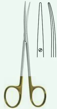 Ножицi операцiйнi, зiгнутi, завуженi, ТВС (ручки жовтого кольору), Метценбаума-Лахея, 145 мм